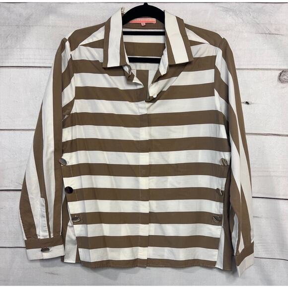Vilagello Top Size 44 White Beige Stripes Button Accents - Picture 1 of 5